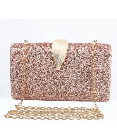 2 pcs bag Purse Hand Evening Leaf Ladies Women Clutch for Buckle Party Golden Sequins Decor Pink $12.05 Evening Bags