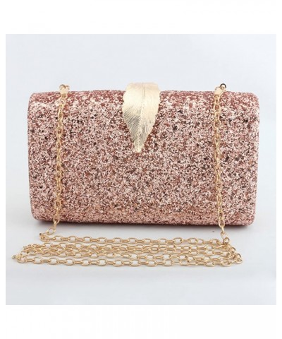 2 pcs bag Purse Hand Evening Leaf Ladies Women Clutch for Buckle Party Golden Sequins Decor Pink $12.05 Evening Bags