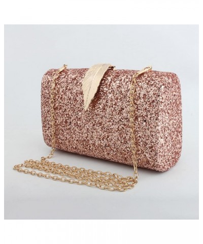 2 pcs bag Purse Hand Evening Leaf Ladies Women Clutch for Buckle Party Golden Sequins Decor Pink $12.05 Evening Bags