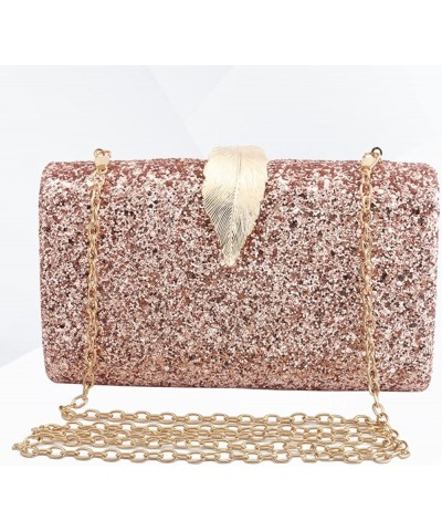 2 pcs bag Purse Hand Evening Leaf Ladies Women Clutch for Buckle Party Golden Sequins Decor Pink $12.05 Evening Bags