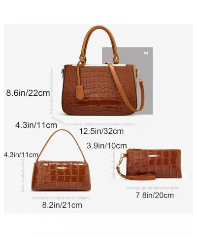 3-PC Women Crocodile Pattern Purse Artificial Leather Fashion Handbag+Shoulder Bag+Wristlets Wallet Black $41.74 Totes