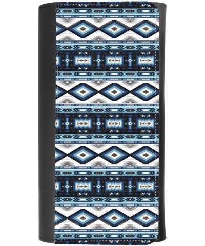 (Blue Aztec tribal navajo pattern) women's Patterned Leather Buckle Trifold Wallet Bag Pouch Holster With Credit Card Holder ...