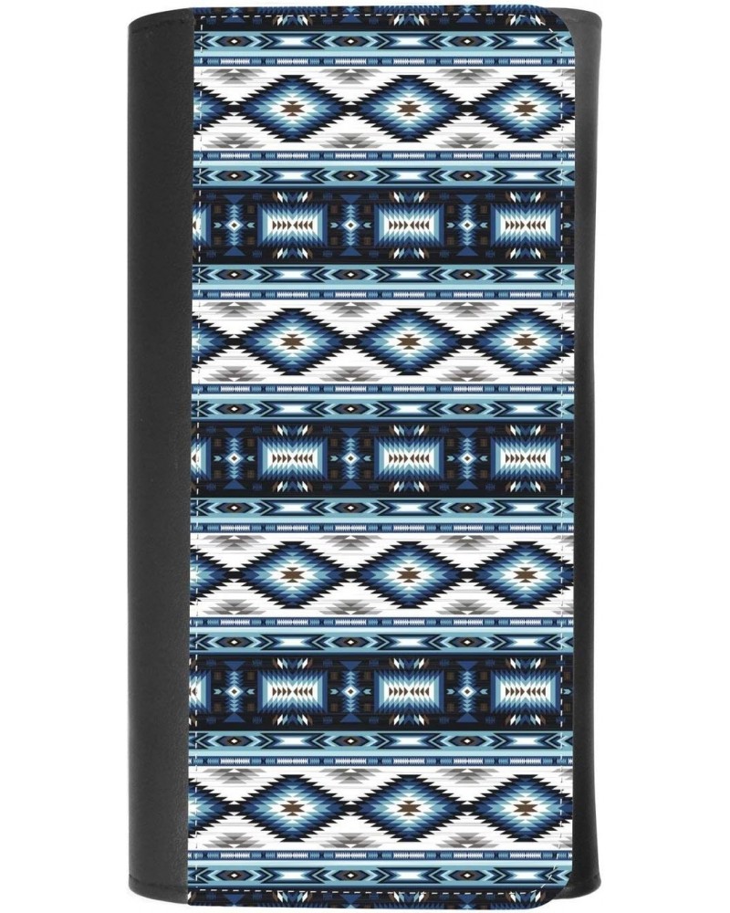 (Blue Aztec tribal navajo pattern) women's Patterned Leather Buckle Trifold Wallet Bag Pouch Holster With Credit Card Holder ...