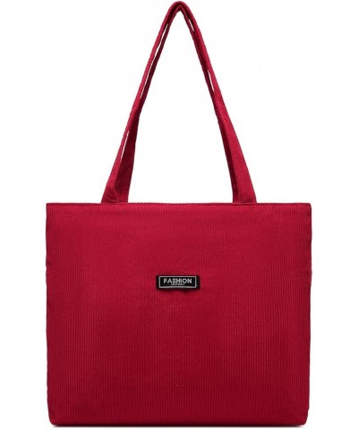 Corduroy Shoulder Bag for Women Large Capacity Tote Handbag Casual Zipper Tote Bag with Pockets Red $9.50 Shoulder Bags