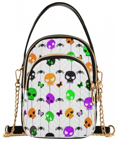 Halloween Skull Pattern Crossbody Bags for Women Quilted Chain Crossbody Purses Trendy Cute Spiders Butterflies Cross Body Ph...