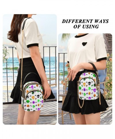 Halloween Skull Pattern Crossbody Bags for Women Quilted Chain Crossbody Purses Trendy Cute Spiders Butterflies Cross Body Ph...