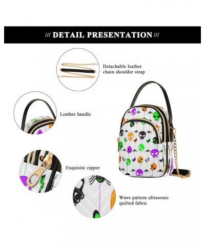 Halloween Skull Pattern Crossbody Bags for Women Quilted Chain Crossbody Purses Trendy Cute Spiders Butterflies Cross Body Ph...