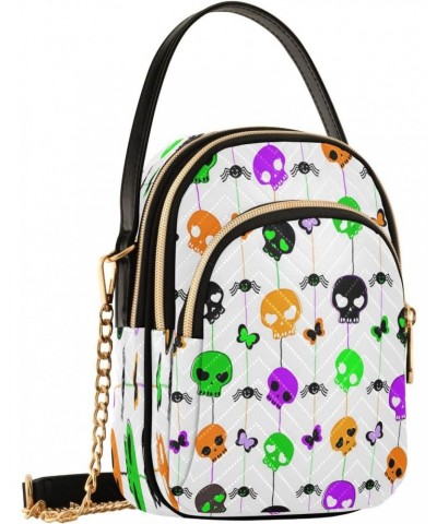 Halloween Skull Pattern Crossbody Bags for Women Quilted Chain Crossbody Purses Trendy Cute Spiders Butterflies Cross Body Ph...