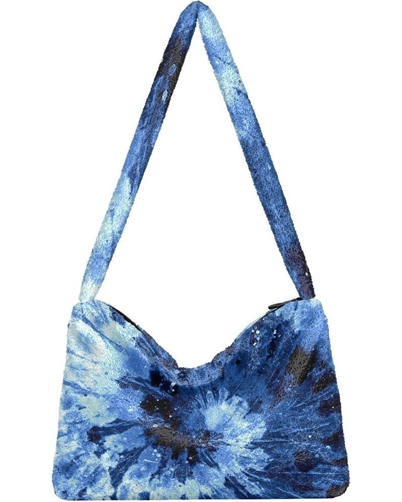 Tie Dye Plush Underarm Bag Women's Tote Handbags Fluffy Shoulder Bag Purse Lightweight Tote Bags College Bag M-13 $10.78 Totes