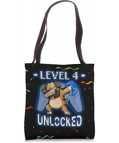 Level 4 Unlocked - 4 Year Old Dabbing Pug Gamer 4th Birthday Tote Bag $13.94 Totes