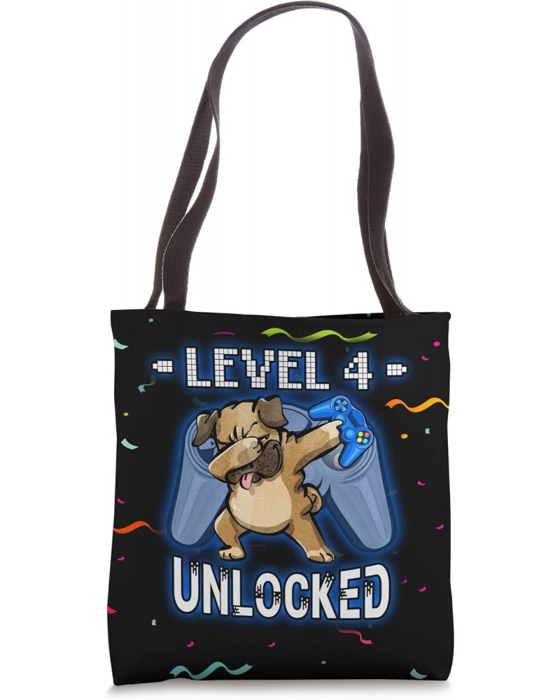 Level 4 Unlocked - 4 Year Old Dabbing Pug Gamer 4th Birthday Tote Bag $13.94 Totes