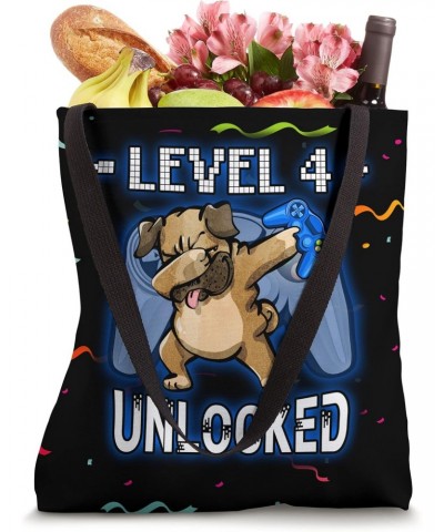 Level 4 Unlocked - 4 Year Old Dabbing Pug Gamer 4th Birthday Tote Bag $13.94 Totes