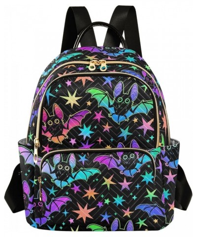 Women's Small Fashion Backpack Cute Bats Neon Print Ladies Travel Daypack Aesthetic Shoulder Bag 10.2×5.1×12.5 IN $16.00 Back...