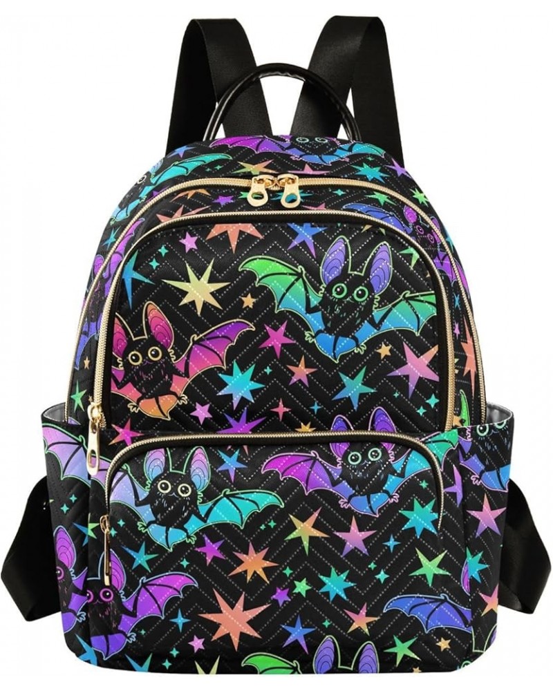 Women's Small Fashion Backpack Cute Bats Neon Print Ladies Travel Daypack Aesthetic Shoulder Bag 10.2×5.1×12.5 IN $16.00 Back...