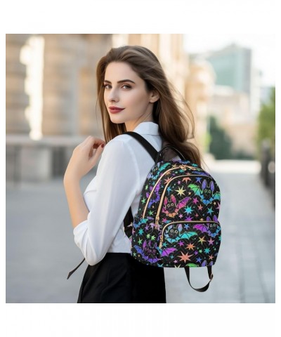 Women's Small Fashion Backpack Cute Bats Neon Print Ladies Travel Daypack Aesthetic Shoulder Bag 10.2×5.1×12.5 IN $16.00 Back...