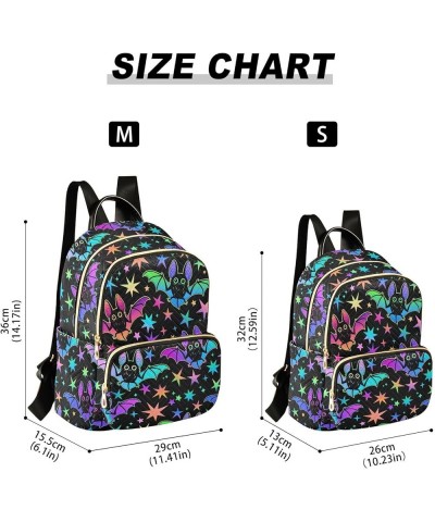 Women's Small Fashion Backpack Cute Bats Neon Print Ladies Travel Daypack Aesthetic Shoulder Bag 10.2×5.1×12.5 IN $16.00 Back...