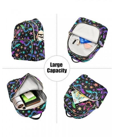 Women's Small Fashion Backpack Cute Bats Neon Print Ladies Travel Daypack Aesthetic Shoulder Bag 10.2×5.1×12.5 IN $16.00 Back...