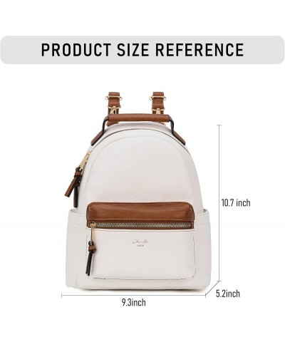 Backpack Purse for Women Class Vegan Leather Fashion School Daypack Multipurpose Design Mini (10.8-in Hight) Brown White-cre ...