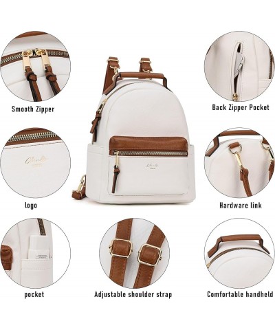 Backpack Purse for Women Class Vegan Leather Fashion School Daypack Multipurpose Design Mini (10.8-in Hight) Brown White-cre ...