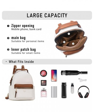 Backpack Purse for Women Class Vegan Leather Fashion School Daypack Multipurpose Design Mini (10.8-in Hight) Brown White-cre ...