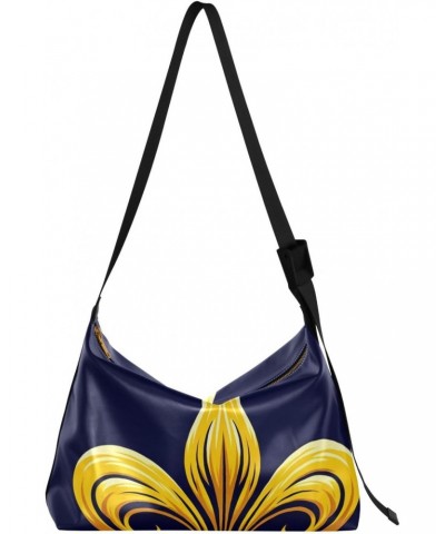 Unisex Shoulder Bag Crossbody Handbag Blue-fleur-de-lis-gold Women Casual Hobo Bag Lightweight PU Leather Tote $23.51 Crossbo...