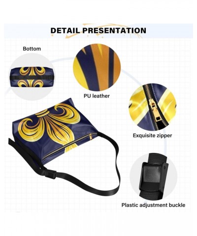 Unisex Shoulder Bag Crossbody Handbag Blue-fleur-de-lis-gold Women Casual Hobo Bag Lightweight PU Leather Tote $23.51 Crossbo...