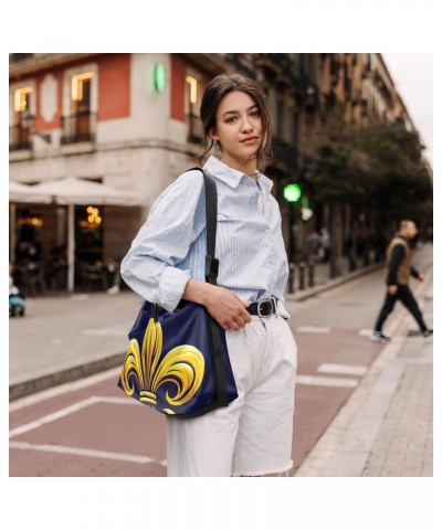 Unisex Shoulder Bag Crossbody Handbag Blue-fleur-de-lis-gold Women Casual Hobo Bag Lightweight PU Leather Tote $23.51 Crossbo...