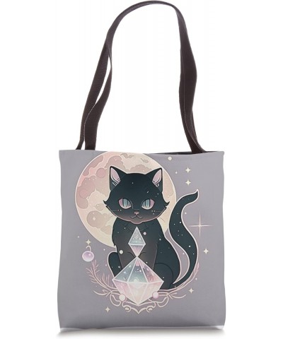 Witchy Cute Black Cat Kawaii Crystal Pastel Goth Moon Phases Tote Bag $12.49 Totes