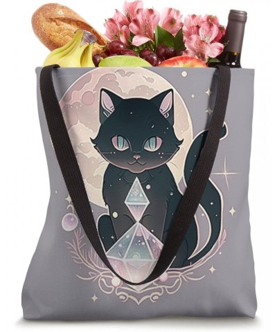 Witchy Cute Black Cat Kawaii Crystal Pastel Goth Moon Phases Tote Bag $12.49 Totes