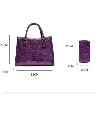 Women's Tote Bag Crocodile Pattern Leather Composite Shoulder Bag Commuting Crossbody Handbags (Green 2pcs) Purple $66.34 Totes