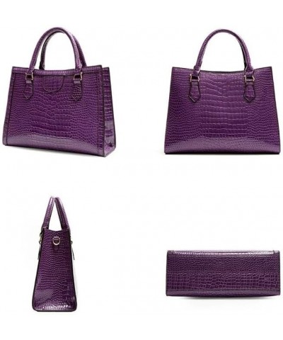 Women's Tote Bag Crocodile Pattern Leather Composite Shoulder Bag Commuting Crossbody Handbags (Green 2pcs) Purple $66.34 Totes