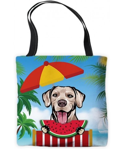 Summer Watermelon Canvas Tote Bags Peeking Dog Rhodesian Ridgeback Funny Puppy Palm Tree Parasol Beach Chair Handbags Rhodesi...