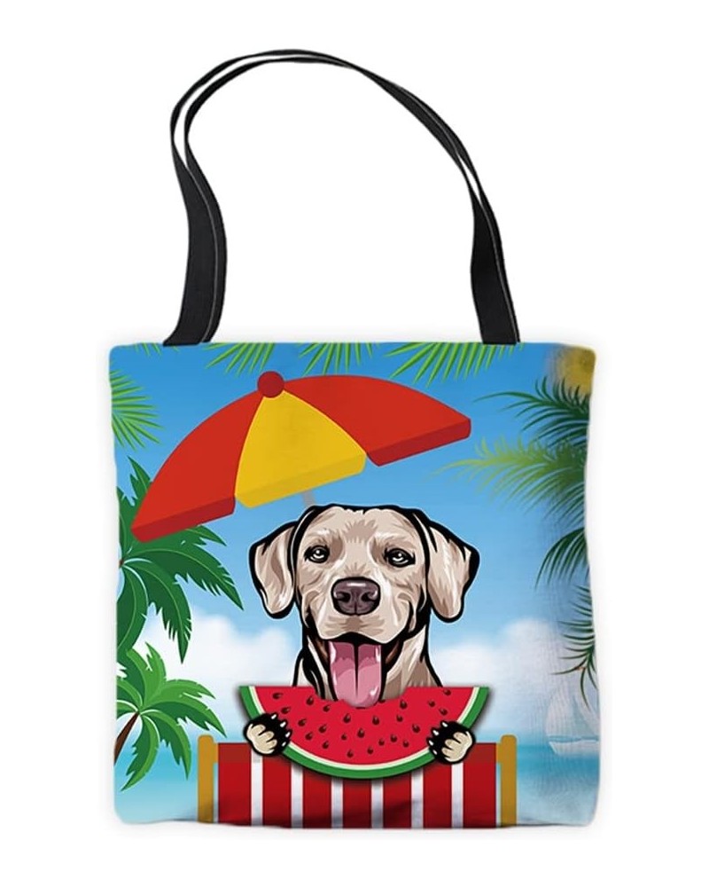 Summer Watermelon Canvas Tote Bags Peeking Dog Rhodesian Ridgeback Funny Puppy Palm Tree Parasol Beach Chair Handbags Rhodesi...