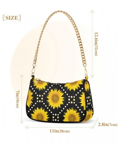 Sunflowers Black Shoulder Bag for Women Fabric Crescent Handbag with Zipper Chain Clutch Purses for Teen Girls Travel Party C...