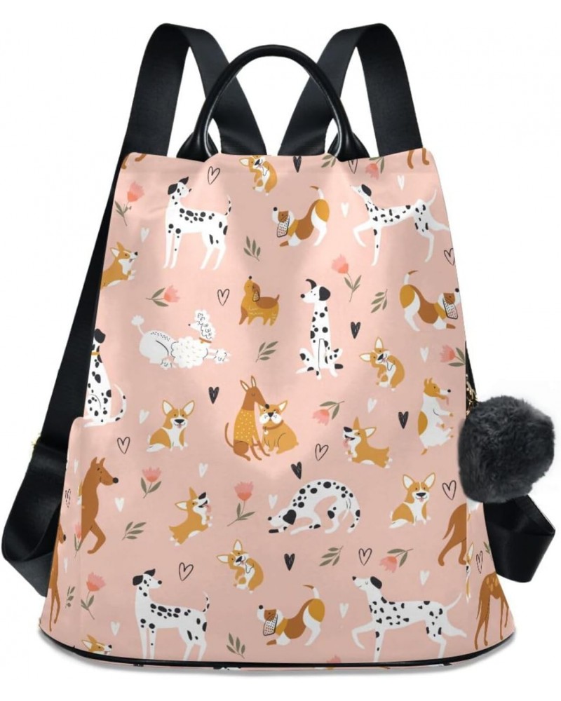 Funny Cartoon Cute Dogs and Hearts Flowers Backpack Purse for Women Fashion Ladies Shoulder Bags Large Travel Bag $21.99 Back...