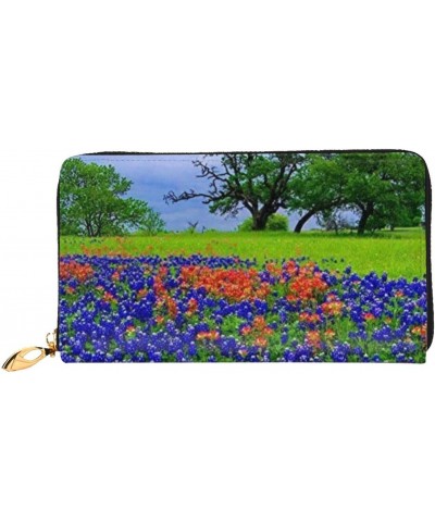 Leather Clutch Wallet Cell Phone Purse Fashion Wristlet Handbag For Women Men-Bluebonnet $23.58 Wristlets