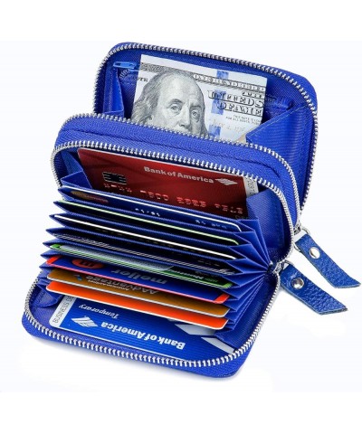 Wallets for Women Genuine Leather Double Zipper RFID Blocking Purse with Coin Pocket Blue $19.24 Wallets