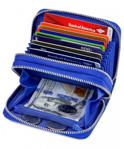 Wallets for Women Genuine Leather Double Zipper RFID Blocking Purse with Coin Pocket Blue $19.24 Wallets