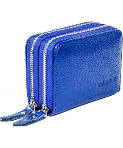 Wallets for Women Genuine Leather Double Zipper RFID Blocking Purse with Coin Pocket Blue $19.24 Wallets