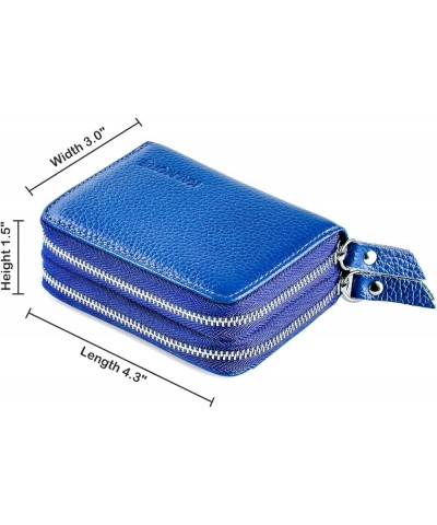 Wallets for Women Genuine Leather Double Zipper RFID Blocking Purse with Coin Pocket Blue $19.24 Wallets