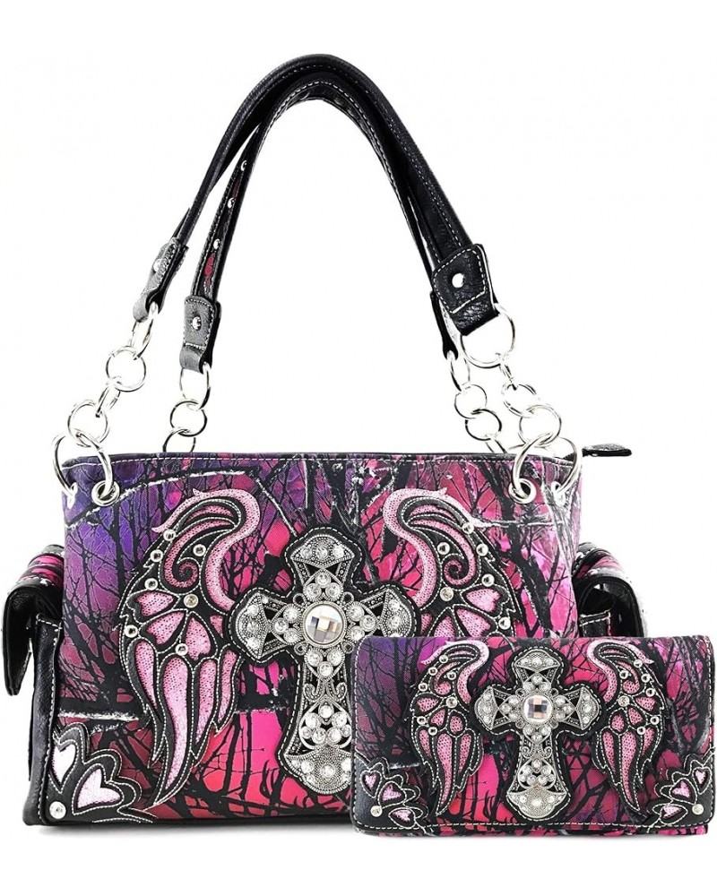 Camouflage Tree Branches Bling Rhinestone Cross Wings Handbag Purse Messenger Bags and Wallets Purple $25.23 Shoulder Bags