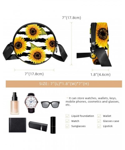 Sunflowers Black White Stripe Crossbody Bag for Women Teen Girls Round Canvas Shoulder Bag Purse Tote Handbag Bag $8.82 Totes