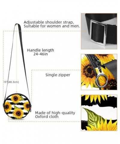 Sunflowers Black White Stripe Crossbody Bag for Women Teen Girls Round Canvas Shoulder Bag Purse Tote Handbag Bag $8.82 Totes