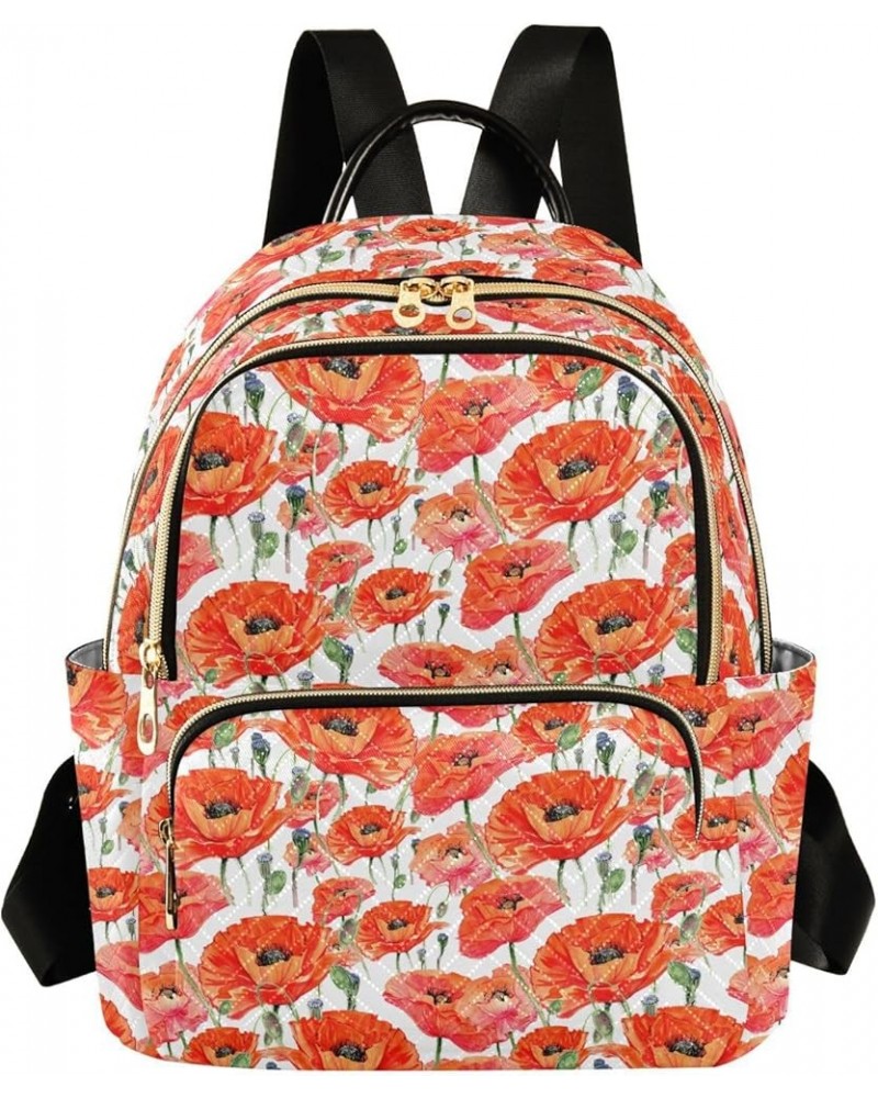 Wildflower Poppies Flower Quilted Backpack for Women Shoulder Bags Purse Travel Bag for Daily Work Nurse M Small $16.11 Backp...