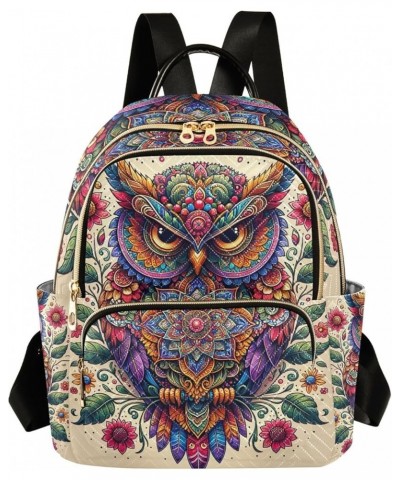 3D Animation Cute Animal Quilted Backpack Purse for Women Small Ladies Backpack Quilted Travel Bag Owl With Flowers Mandala S...