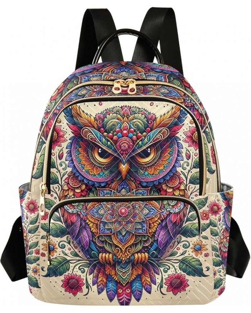 3D Animation Cute Animal Quilted Backpack Purse for Women Small Ladies Backpack Quilted Travel Bag Owl With Flowers Mandala S...