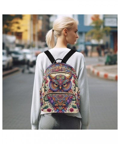 3D Animation Cute Animal Quilted Backpack Purse for Women Small Ladies Backpack Quilted Travel Bag Owl With Flowers Mandala S...