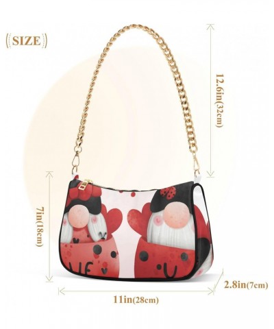 Women Chain Shoulder Purse Bag With Zipper Happy Valentine's Day Print, Lady-bug Gnomes Hobo Tote Clutch Handbags with Chain ...