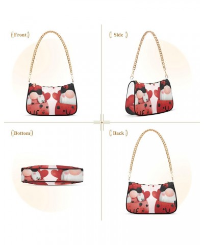 Women Chain Shoulder Purse Bag With Zipper Happy Valentine's Day Print, Lady-bug Gnomes Hobo Tote Clutch Handbags with Chain ...