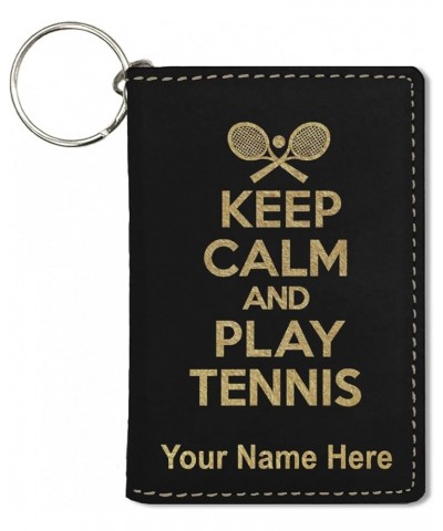 ID Holder Wallet, Keep Calm and Play Tennis, Personalized Engraving Included (Rustic) Black with Gold $12.32 Wallets